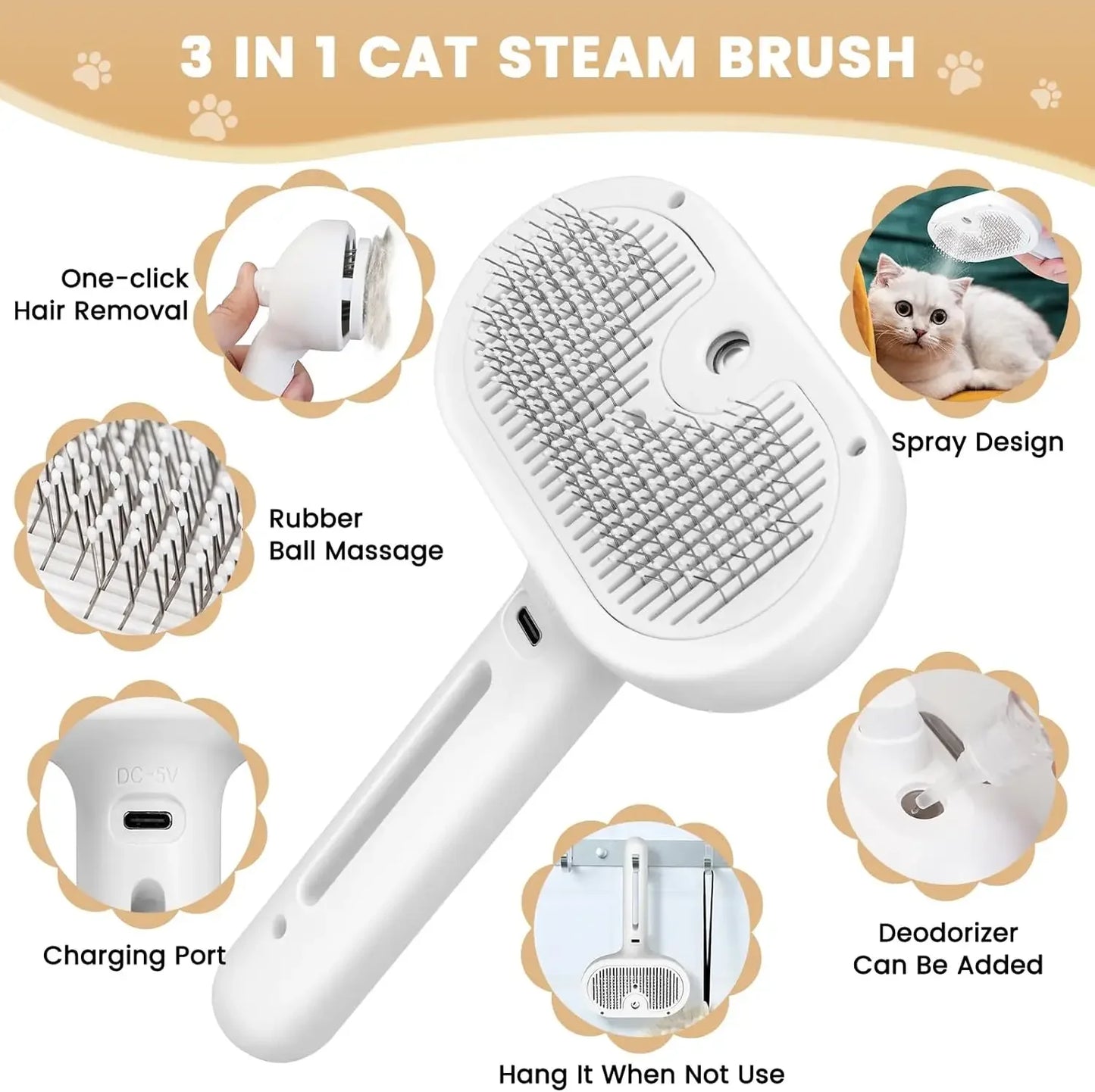 Pet Spray Grooming Comb: Steam-Powered Cleaning & Grooming Solution