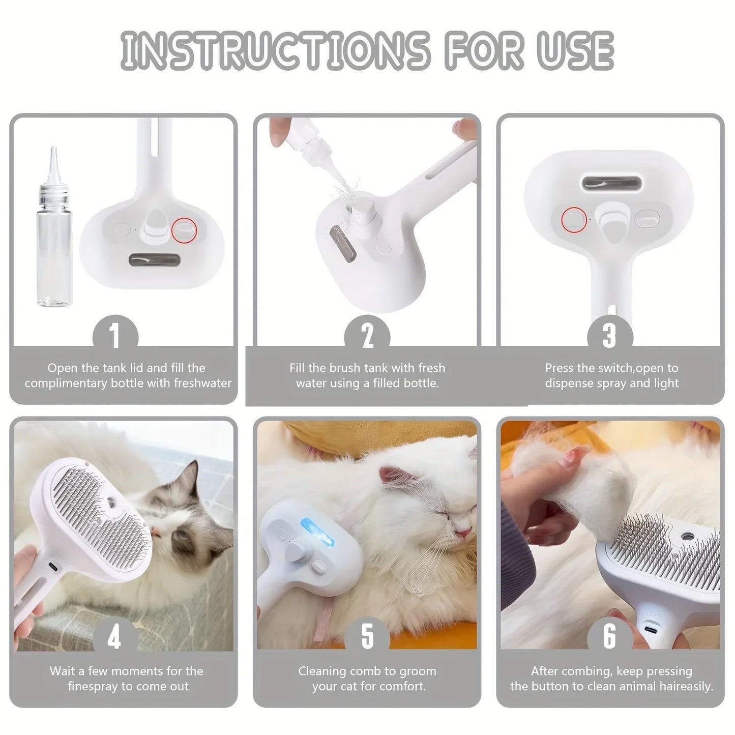 Pet Spray Grooming Comb: Steam-Powered Cleaning & Grooming Solution